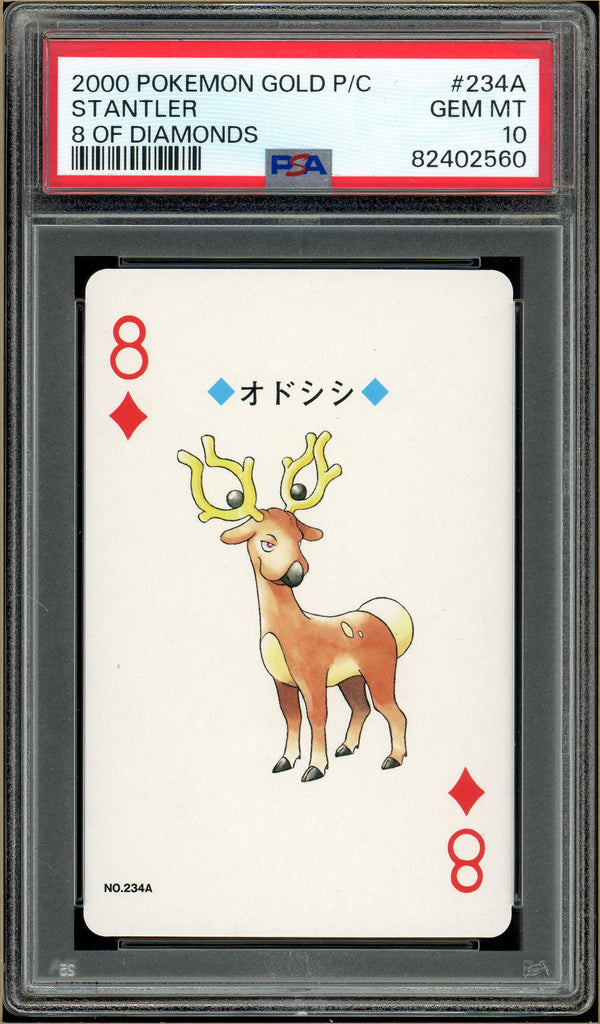 Pokémon - Stantler 8 of Diamonds, Gold Ho-oh Back Poker Deck #234A PSA 10 Back