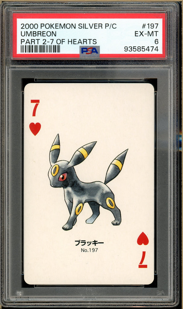 Pokémon - Umbreon 7 of Hearts Part 2, Silver Marill Back Poker Deck #197 PSA 6