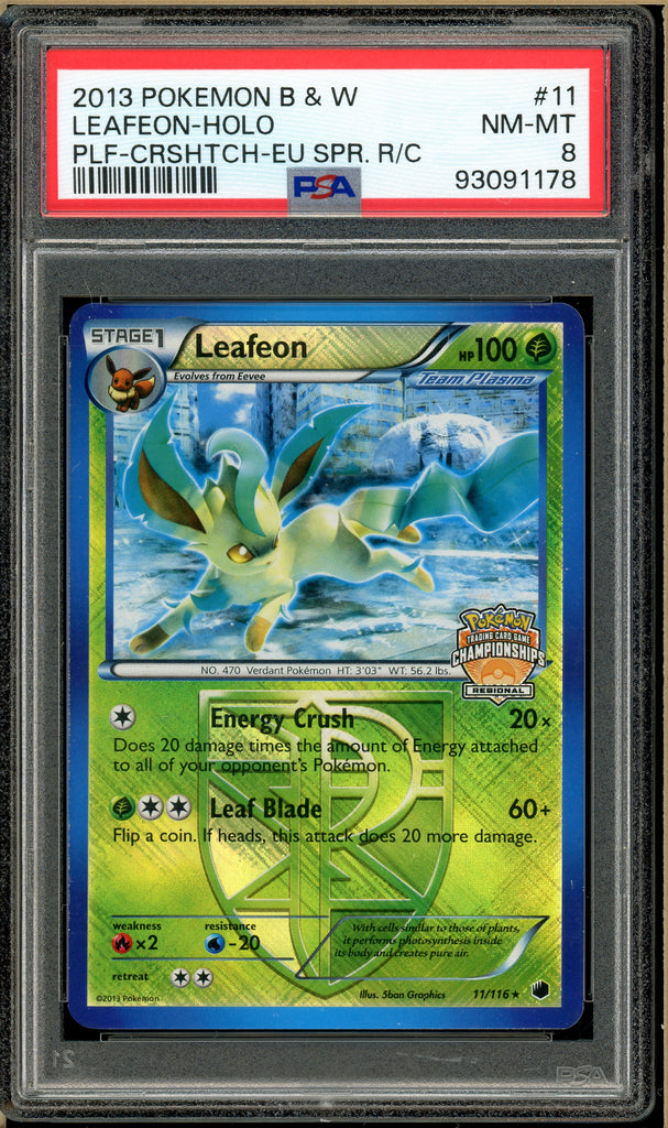 Pokémon - 2013 Leafeon  Euro Regional Championships Reverse Holo Crosshatch 11 PSA 8 Front