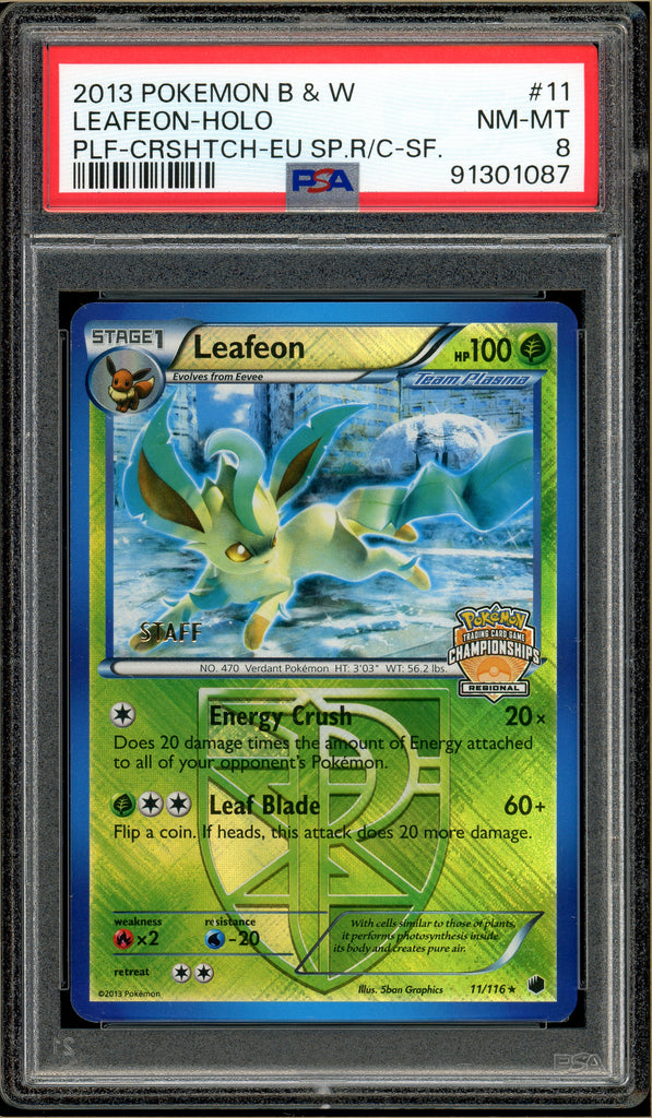 Pokémon - 2013 Leafeon Staff Euro Regional Championships Reverse Holo Crosshatch 11 PSA 8 Front