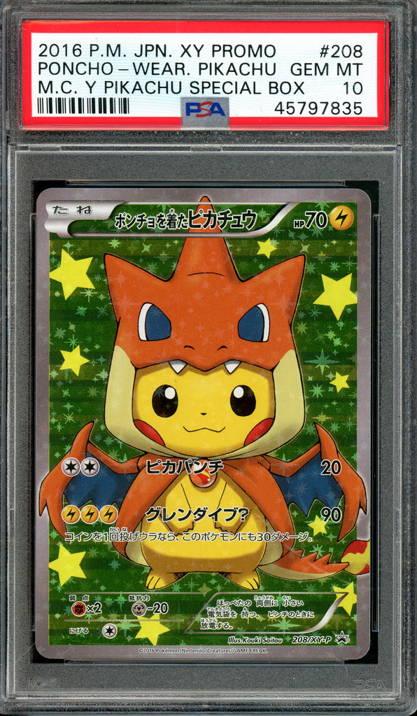  Pokémon - Poncho Charizard Pikachu, Pokémon Japanese XYs #208 PSA 10