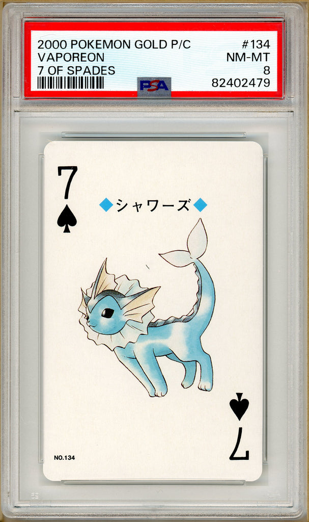 Pokémon - Vaporeon 7 of Spades, Gold Ho-oh Back Poker Deck #134 PSA 8 front