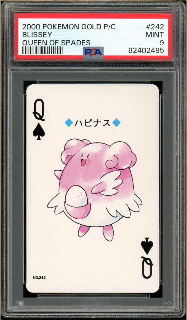 Pokémon - Blissey Queen of Spades, Gold Ho-oh Back Poker Deck #242 PSA 9 front