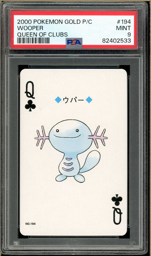 Pokémon - Wooper Queen of Clubs, Gold Ho-oh Back Poker Deck #194 PSA 9 front