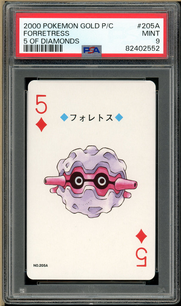 Pokémon - Forretress 5 of Diamonds, Gold Ho-oh Back Poker Deck #205A PSA 9 front