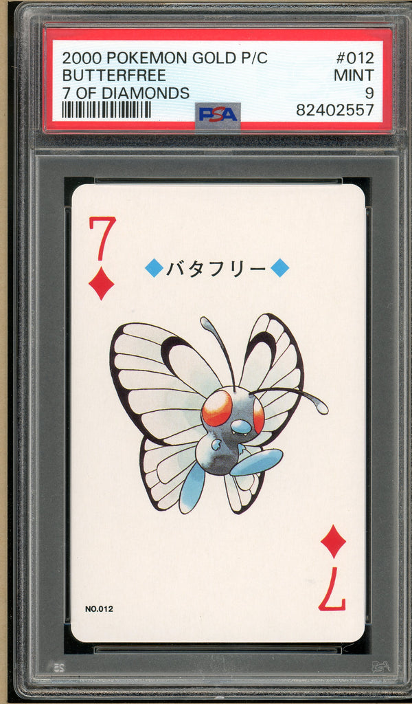 Pokémon - Butterfree 7 of Diamonds, Gold Ho-oh Back Poker Deck #12 PSA 9 front