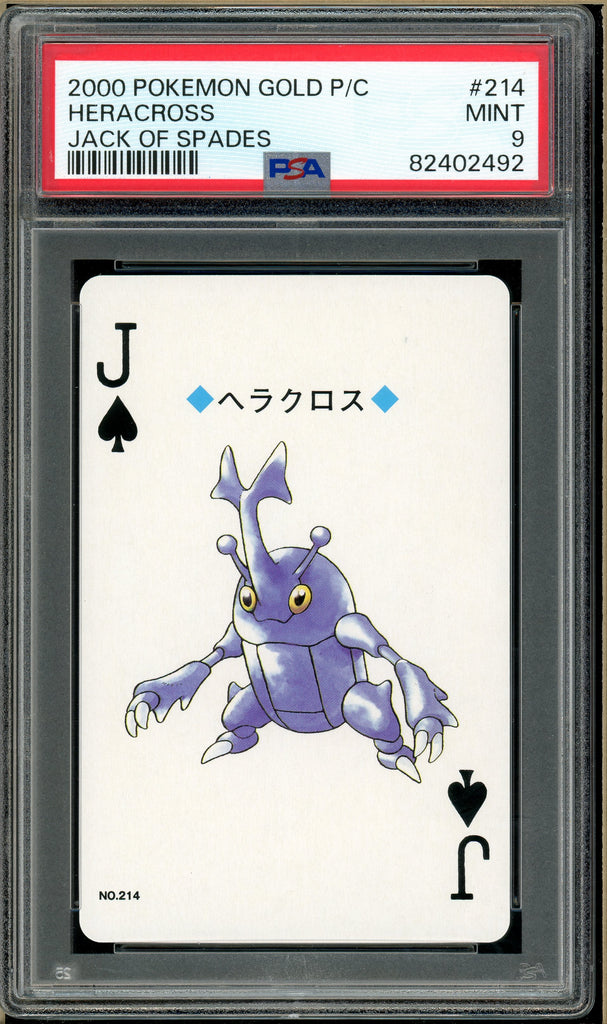 Pokémon - Heracross Jack of Spades, Gold Ho-oh Back Poker Deck #214 PSA 9 front
