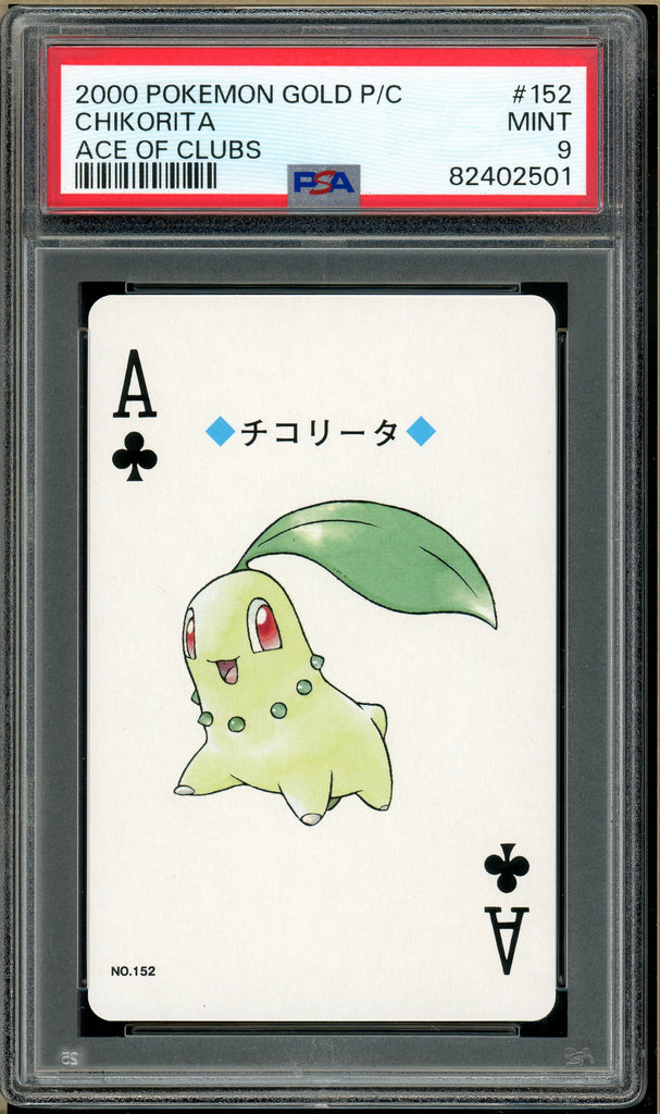 Pokémon - Chikorita Ace of Clubs, Gold Ho-oh Back Poker Deck #152 PSA 9 front