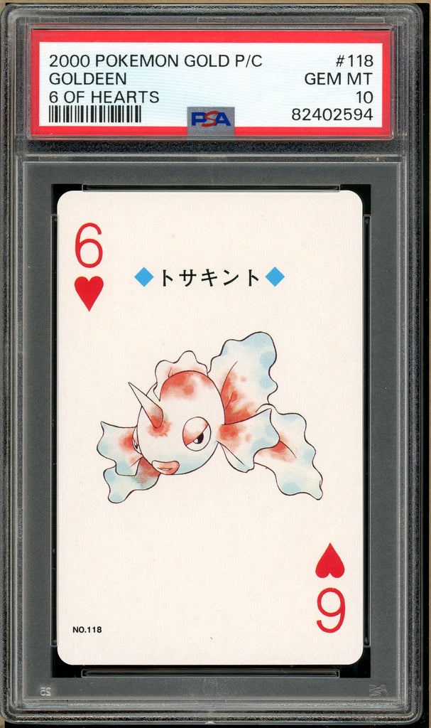 Pokémon - Goldeen 6 of Hearts, Gold Ho-oh Back Poker Deck #118 PSA 10