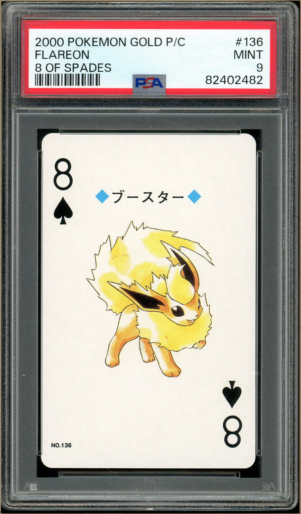 Pokémon - Flareon 8 of Spades, Gold Ho-oh Back Poker Deck #136 PSA 9 front