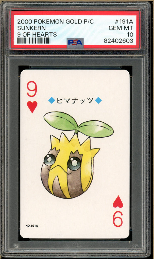 Pokémon - Sunkern 9 of Hearts, Gold Ho-oh Back Poker Deck #191A PSA 10 front