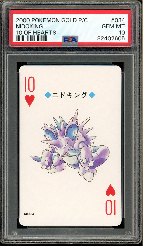 Pokémon - Nidoking 10 of Hearts, Gold Ho-oh Back Poker Deck #34 PSA 10 front