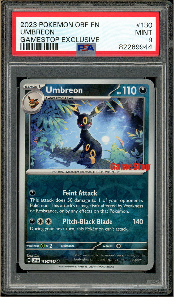 Pokémon - Umbreon Gamestop Exclusive, Obsidian Flames #130 PSA 9 front