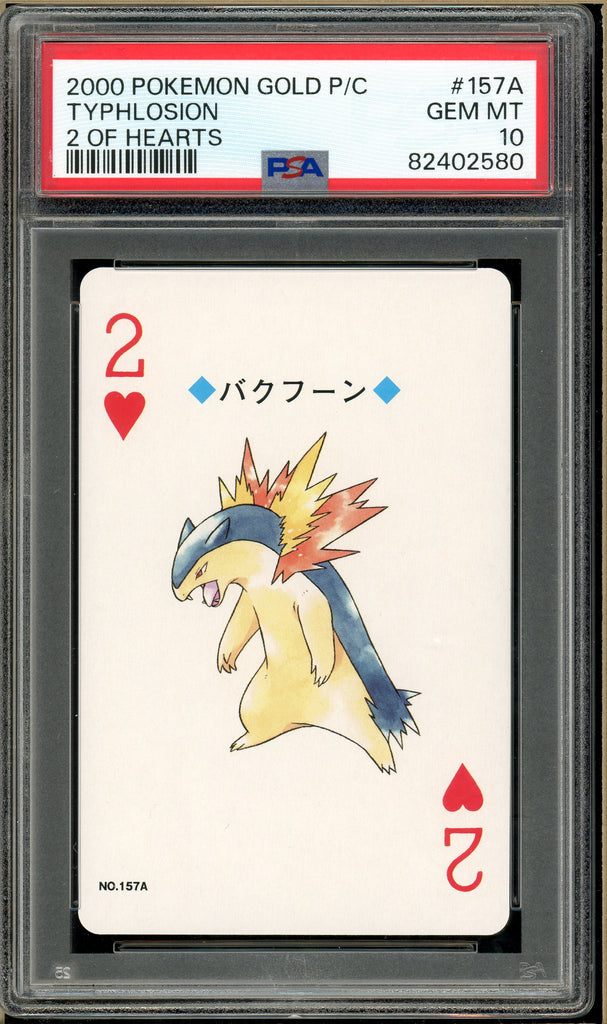 Pokémon - Typhlosion 2 of Hearts, Gold Ho-oh Back Poker Deck #157A PSA 10 front