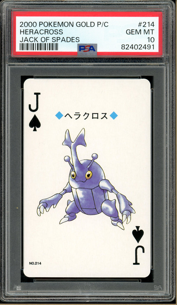 Pokémon - Heracross Jack of Spades, Gold Ho-oh Back Poker Deck #214 PSA 10 front