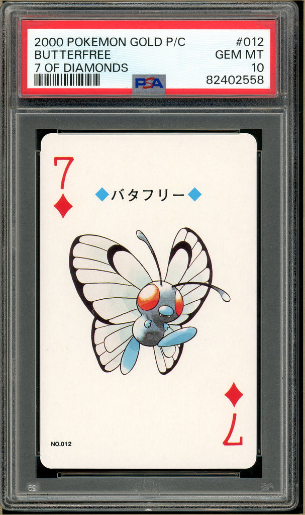 Pokémon - Butterfree 7 of Diamonds, Gold Ho-oh Back Poker Deck #12 PSA 10 front