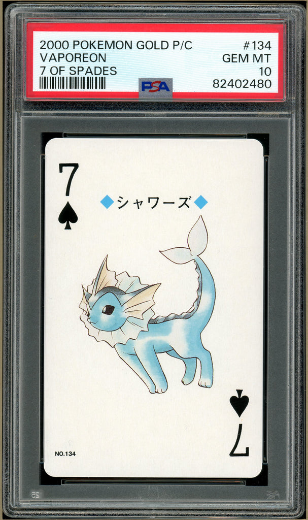 Pokémon - Vaporeon 7 of Spades, Gold Ho-oh Back Poker Deck #134 PSA 10 front