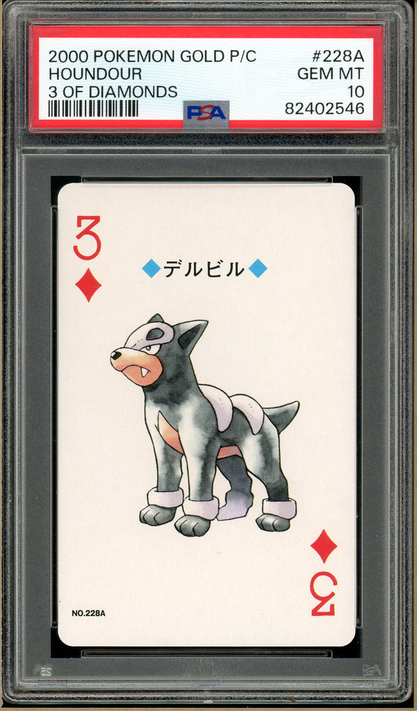 Pokémon - Houndour 3 of Diamonds, Gold Ho-oh Back Poker Deck #228A PSA 10 front