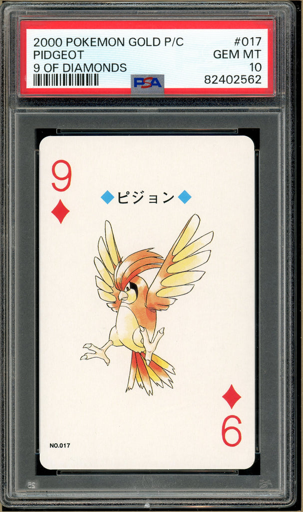 Pokémon - Pidgeot 9 of Diamonds, Gold Ho-oh Back Poker Deck #17 PSA 10 front