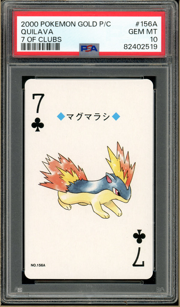 Pokémon - Quilava 7 of Clubs, Gold Ho-oh Back Poker Deck #156A PSA 10 front