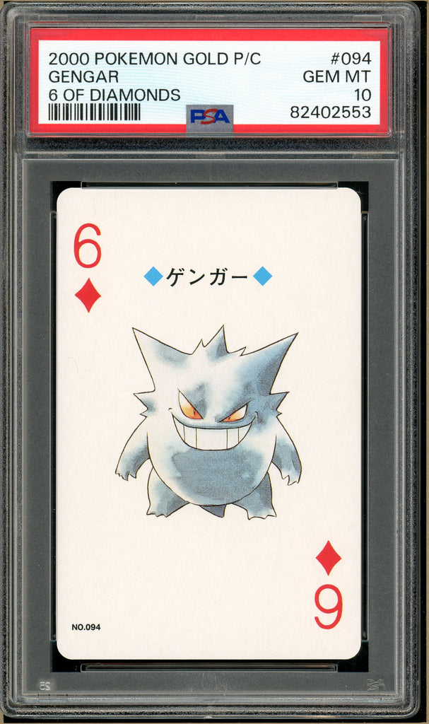 Pokémon - Gengar 6 of Diamonds, Gold Ho-oh Back Poker Deck #94 PSA 10 front