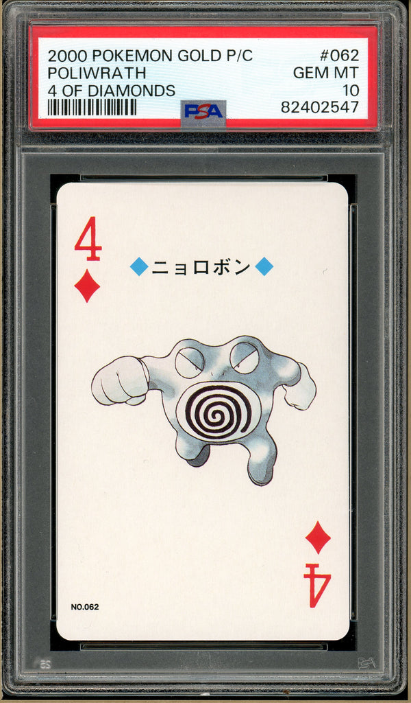 Pokémon - Poliwrath 4 of Diamonds, Gold Ho-oh Back Poker Deck #62 PSA 10 front