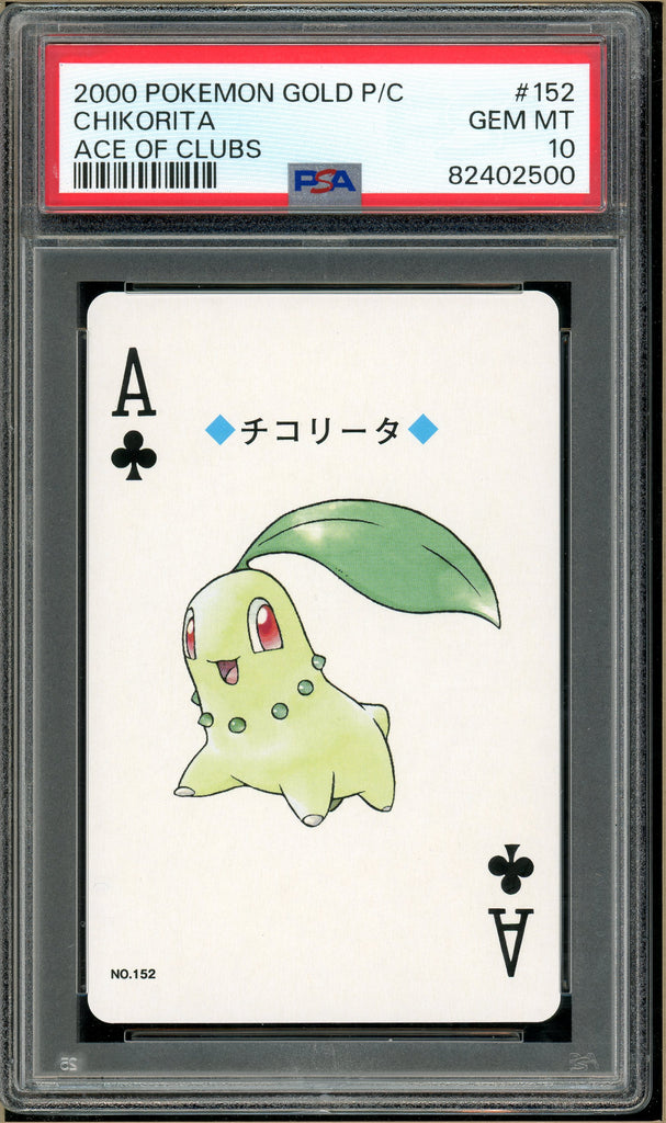 Pokémon - Chikorita Ace of Clubs, Gold Ho-oh Back Poker Deck #152 PSA 10 front