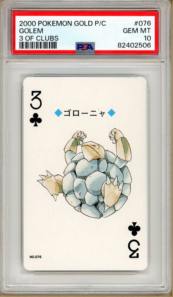 Pokémon - Golem 3 of Clubs, Gold Ho-oh Back Poker Deck #76 PSA 10 front