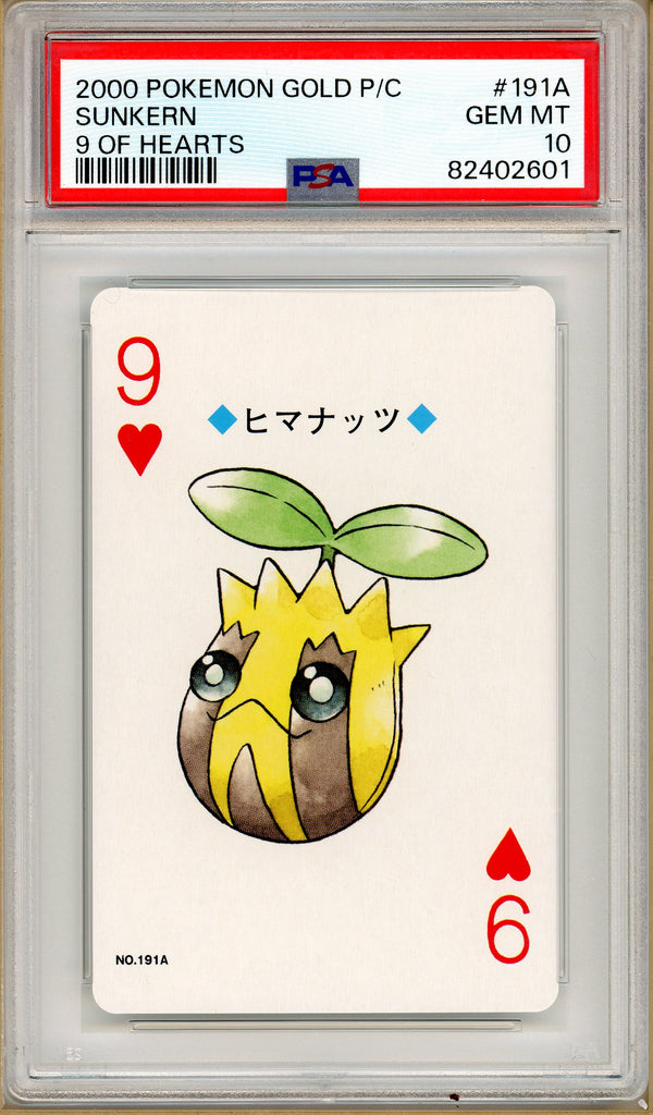 Pokémon - Sunkern 9 of Hearts, Gold Ho-oh Back Poker Deck #191A PSA 10 front