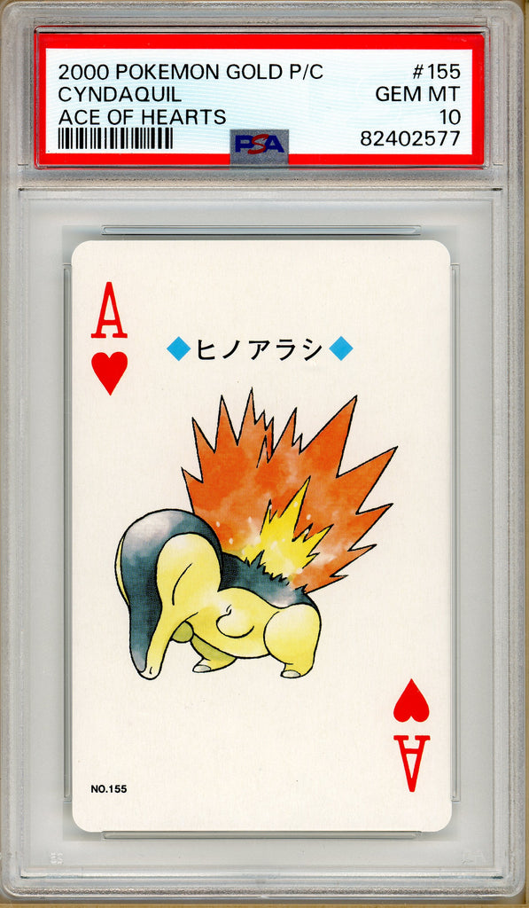 Pokémon - Cyndaquil Ace of Hearts, Gold Ho-oh Back Poker Deck #155 PSA 10 front