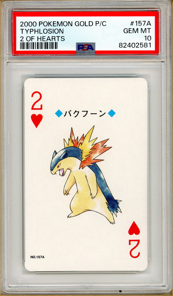 Pokémon - Typhlosion 2 of Hearts, Gold Ho-oh Back Poker Deck #157A PSA 10 front