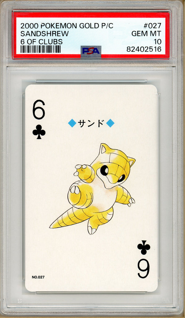 Pokémon - Sandshrew 6 of Clubs, Gold Ho-oh Back Poker Deck #27 PSA 10 front