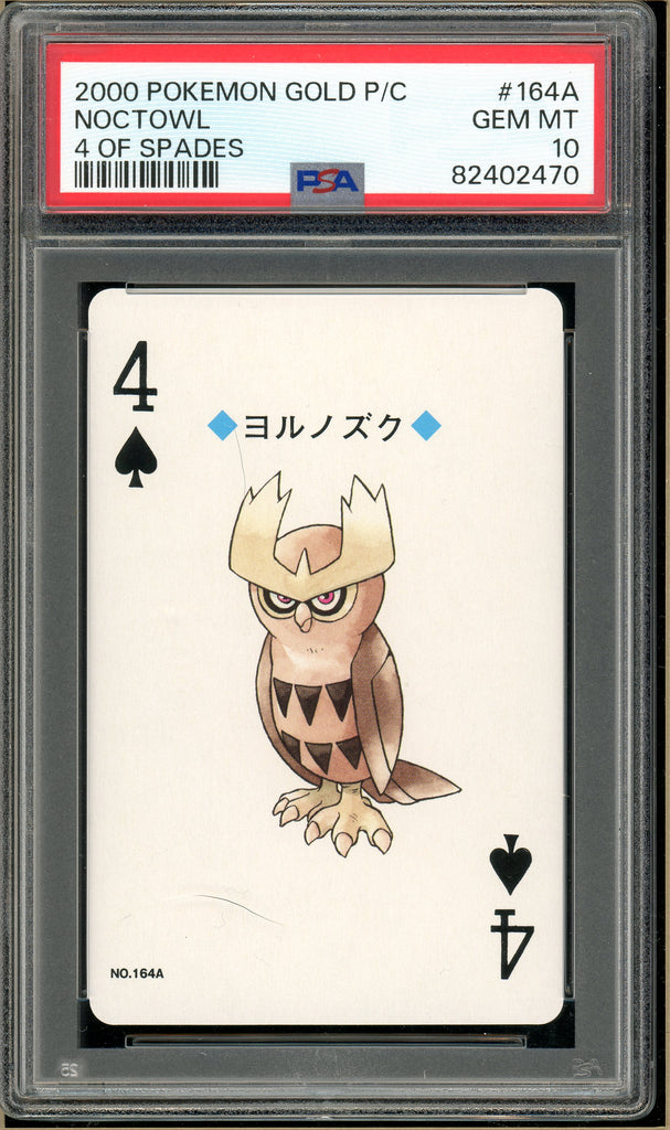 Pokémon - Noctowl 4 of Spades, Gold Ho-oh Back Poker Deck #164A PSA 10 front
