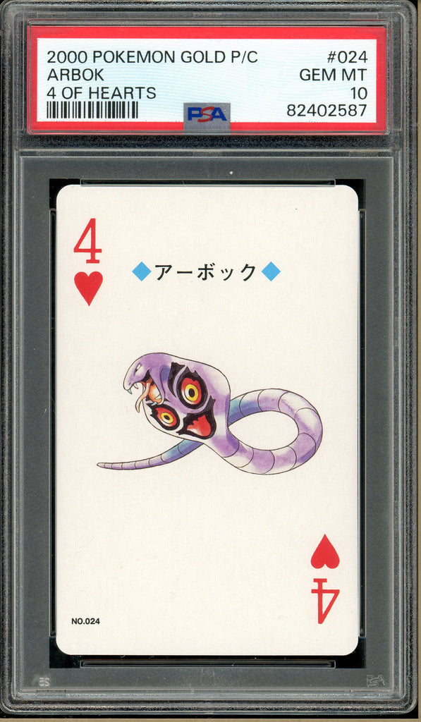 Pokémon - Arbok 4 of Hearts, Gold Ho-oh Back Poker Deck #024 PSA 10 front