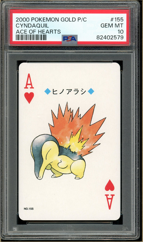 Pokémon - Cyndaquil Ace of Hearts, Gold Ho-oh Back Poker Deck #155 PSA 10 front