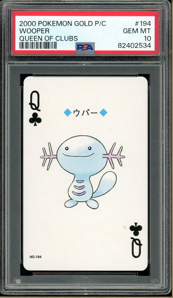 Pokémon - Wooper Queen of Clubs, Gold Ho-oh Back Poker Deck #194 PSA 10 front