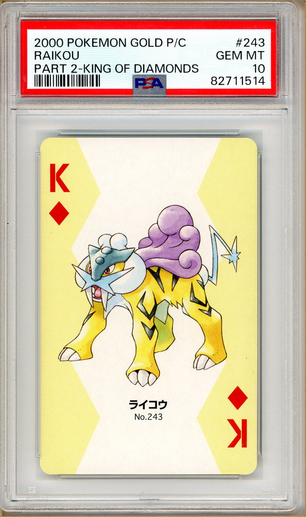 Pokémon - Raikou King of Diamonds Part 2, Gold Pichu Back Poker Deck #172 PSA 10 front