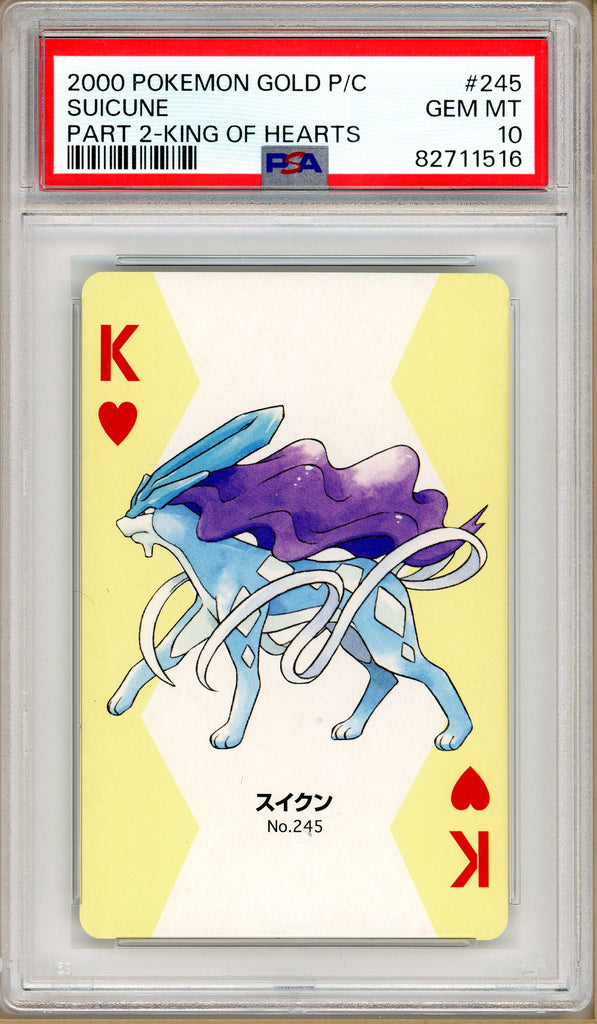 Pokémon - Suicune King of Hearts Part 2, Gold Pichu Back Poker Deck #245 PSA 10 front
