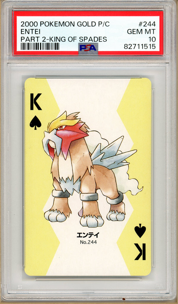Pokémon - Entei King of Spades Part 2, Gold Pichu Back Poker Deck #244 PSA 10 front