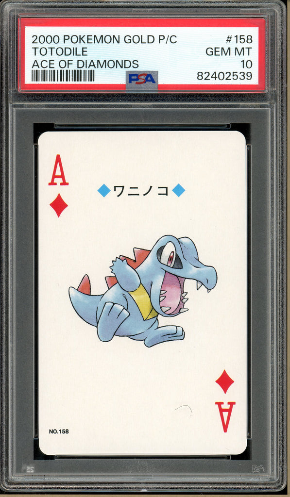 Pokémon - Totodile Ace of Diamonds, Gold Ho-oh Back Poker Deck #158 PSA 10 front