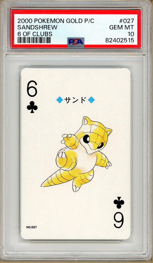 Pokémon - Sandshrew 6 of Clubs, Gold Ho-oh Back Poker Deck #27 PSA 10 front