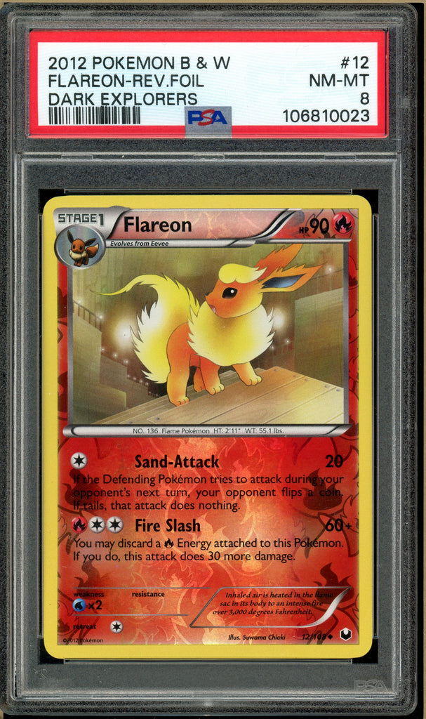 Pokémon - Flareon Reverse Holo, Dark Explorers #12 PSA 8