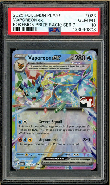 Over the Brick – Pokémon - Vaporeon ex, Prize Pack Serie 7 #023 PSA 10