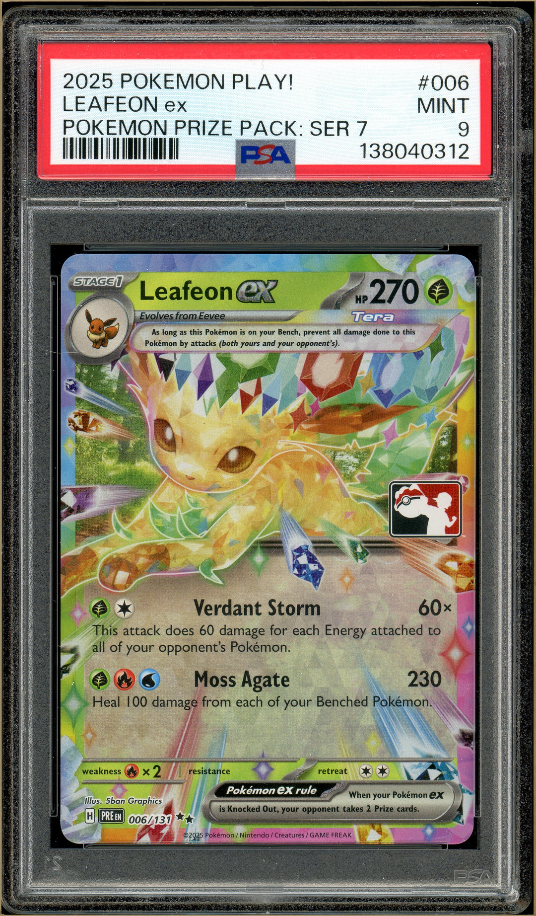 leafeon ex pokemon card 2025 Prismatic Evolutions Surprise Box Exclusive #006 PSA Authenticated 10 Type:Star Crystal Miracle comandante this card is the How to Redeem Gift