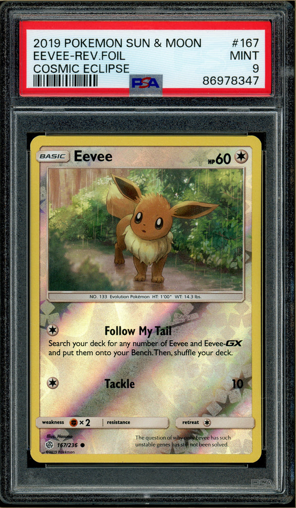Pokémon - Eevee Reverse Holo Cosmic Eclipse #167 PSA 9 Front