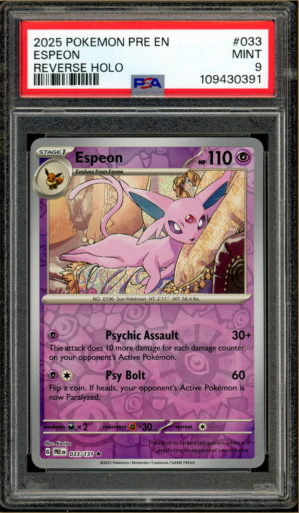 Pokémon - Espeon Reverse Holo Prismatic Evolutions #033 PSA 9
