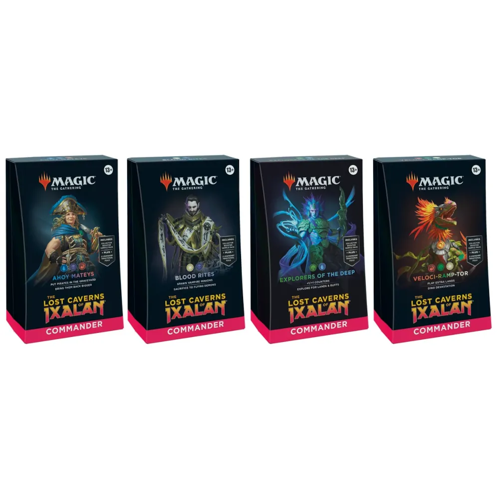 mtg caverns of ixalan commander decks Amazon.com: Magic: The Gathering The Lost Caverns of Ixalan Commander Deck Bundle Includes All 4 Decks (Ahoy Mateys, Blood Rites, Explorers of The Deep, Veloci-ramp-tor) : Toys & Games