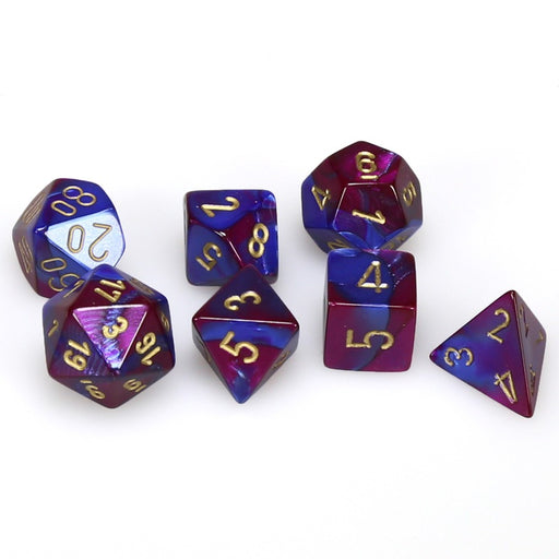 Chessex Gemini™ Blue-Purple Polyhedral Dice with Gold Numbers - Set of 7