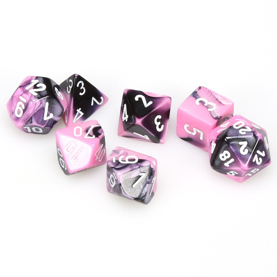 Chessex Gemini™ Black-Pink Polyhedral Dice with White Numbers - Set of 7