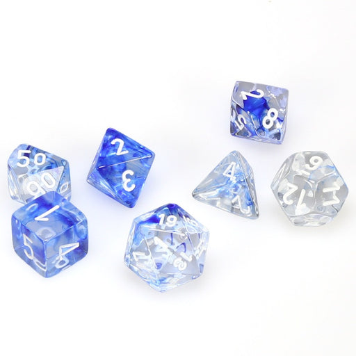 Chessex Nebula Dark Blue Polyhedral Dice with White Numbers - Set of 7
